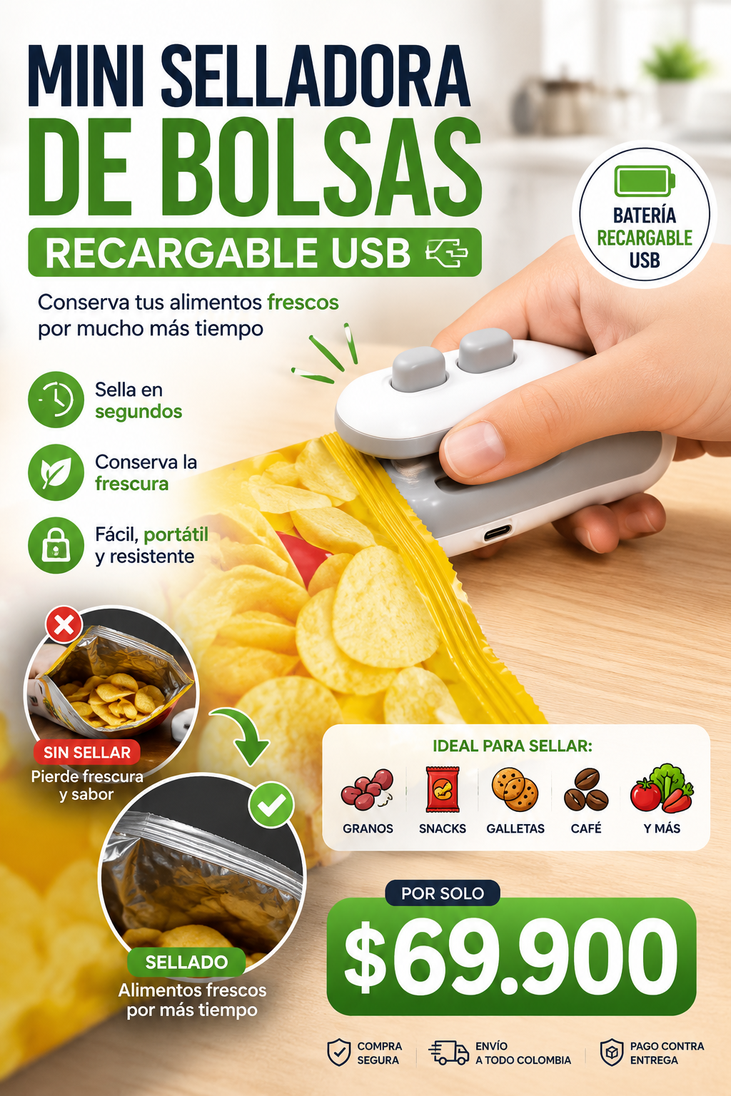 Mini Selladora de Bolsas Recargable USB
