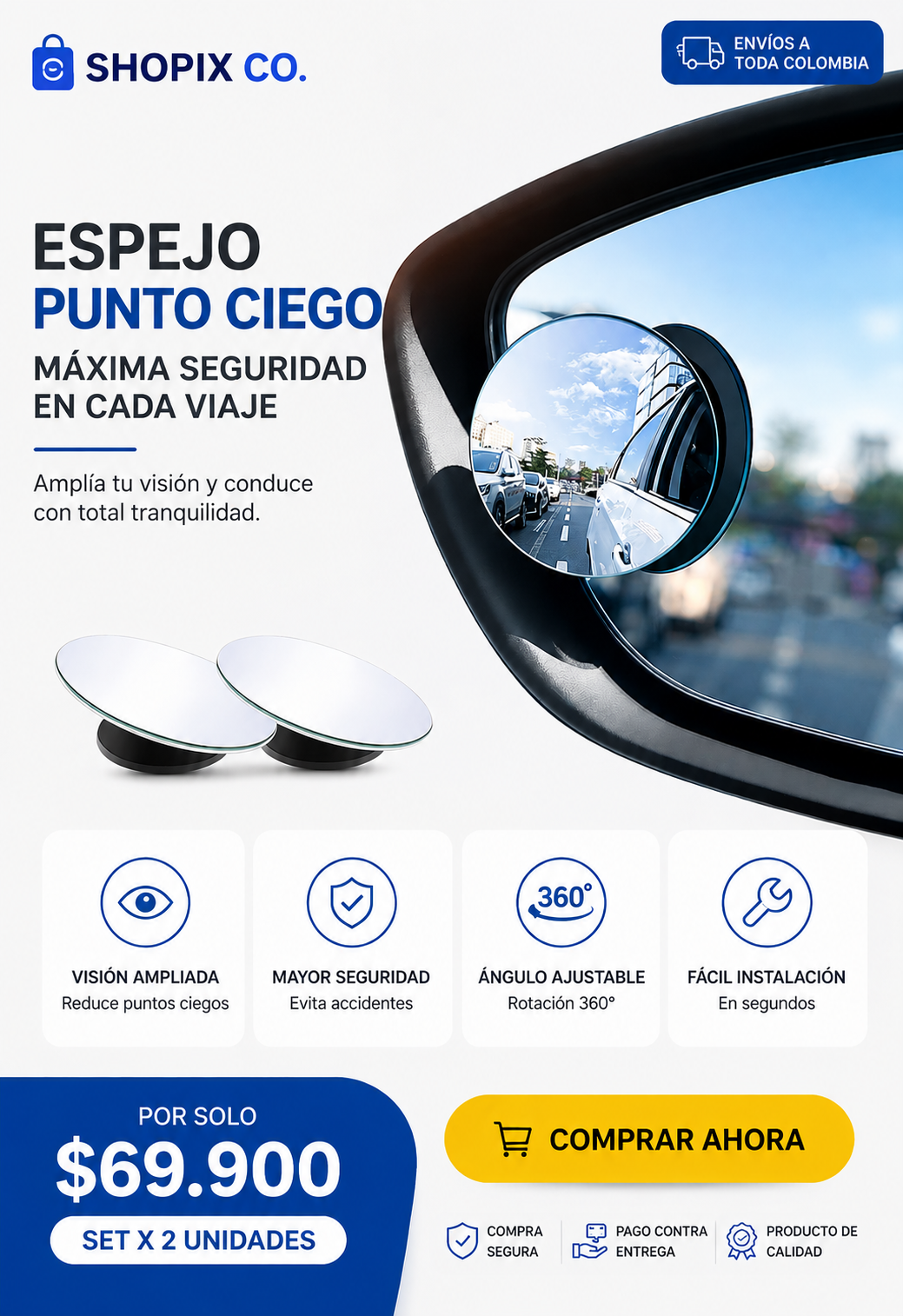 Espejo Punto Ciego 360° | Paga 1 Lleva 2