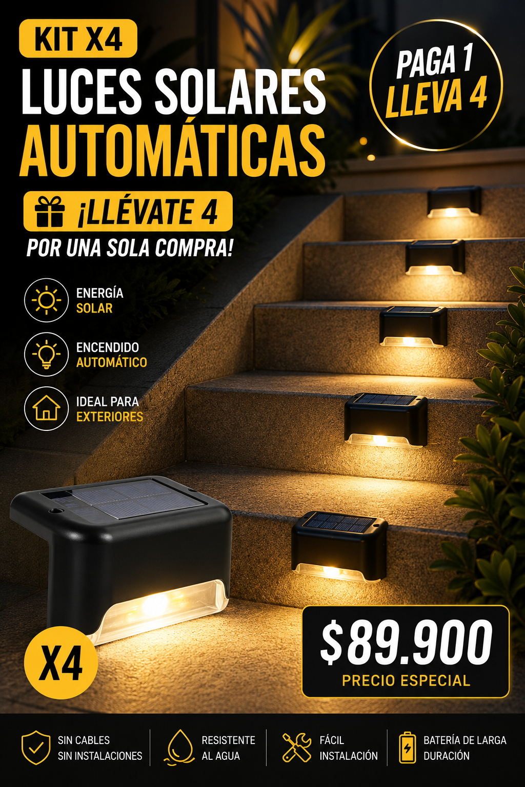 💡 Kit x4 Luces Solares Automáticas